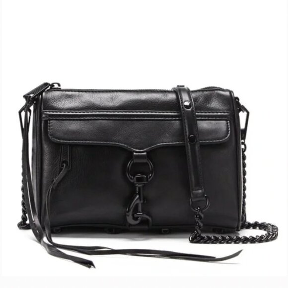 Rebecca Minkoff All Black Leather Mini Mac Bag - Picture 1 of 7
